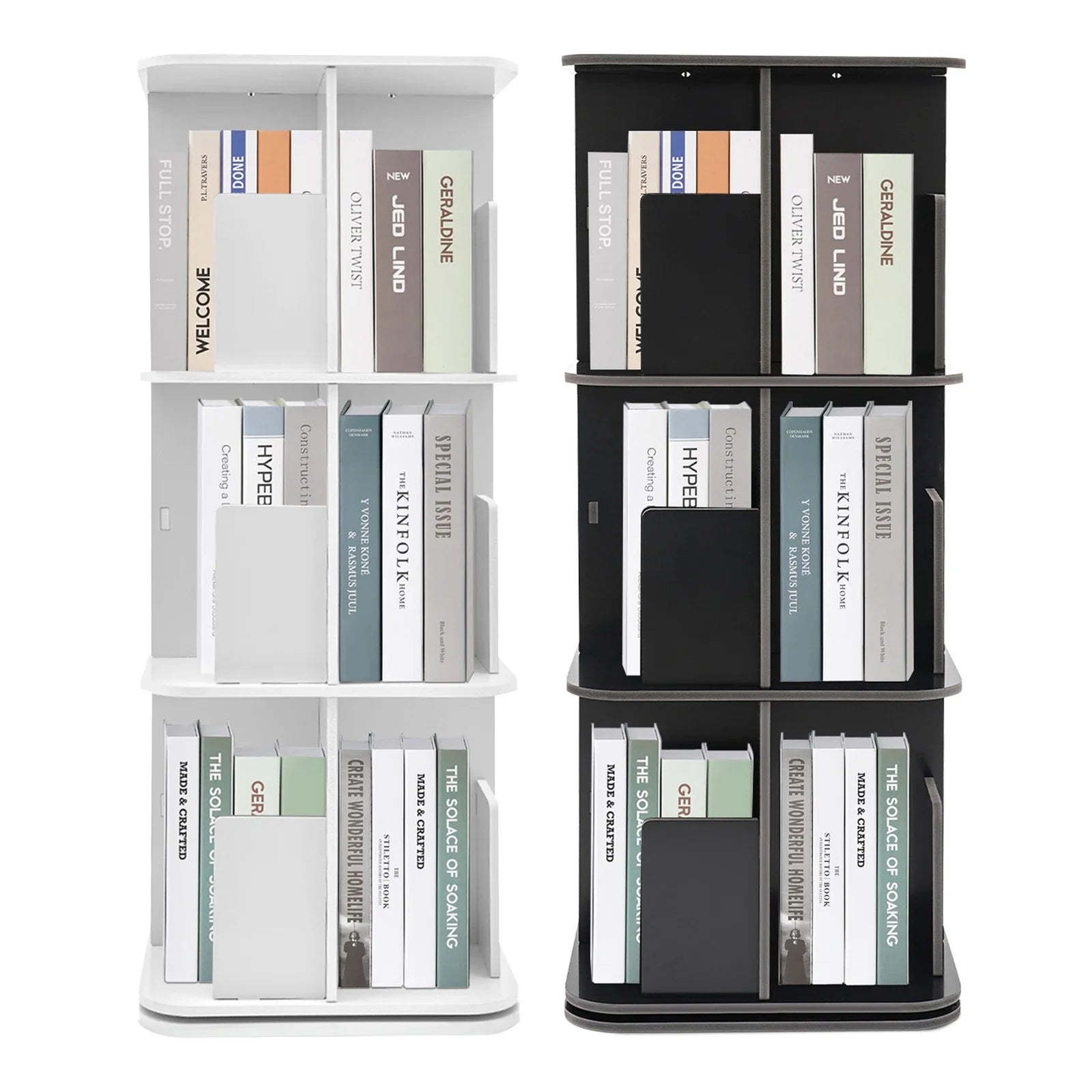 3-Tier Rotatable Desktop Bookshelf Space-Saving Modern Design Stainless Steel Chassis Large Storage Capacity for Home