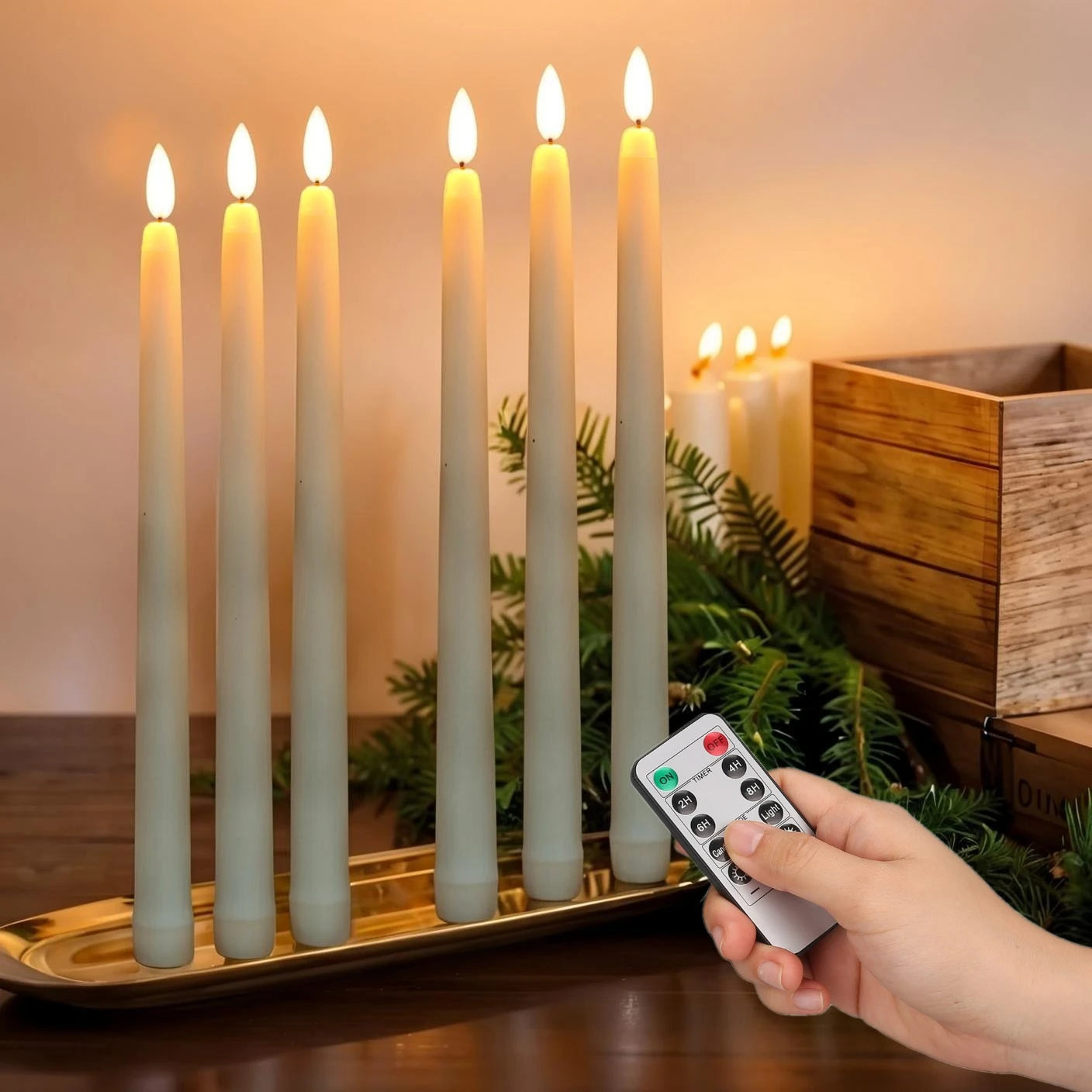 LED Flameless Taper Candles Flickering with 10-Key Remote 11’’ Battery Operated Ivory Candlesticks Christmas Home