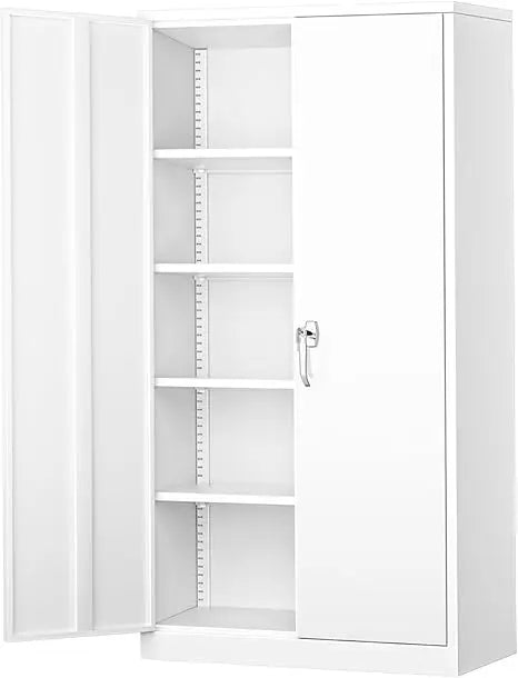 Metal Storage Cabinet with Doors and Adjustable Shelves,72’’Locking Tool Steel Garage Cabinet,Utility Metal Filing