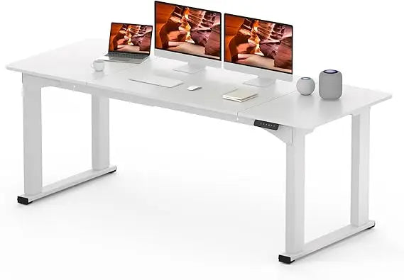 4 Legs Standing Desk Large 79x31 Inches Electric Adjustable Height Desk with Splice Board Stand Up Desk Home Office