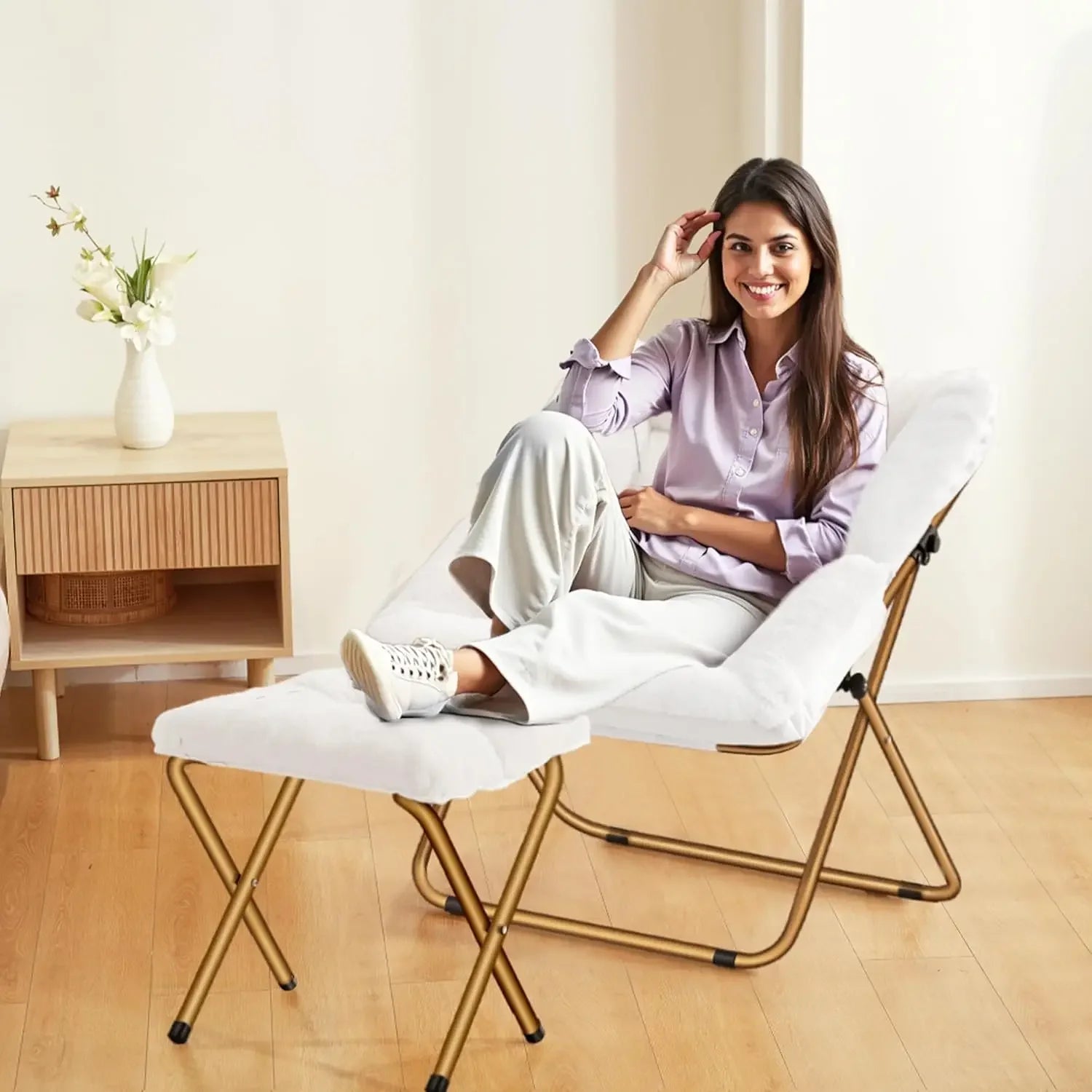 Saucer Chair Foldable Living Room Chairs Soft Faux Fur Lounge Chair for Bedroom Reading Chairs for Adults Kids X-Large