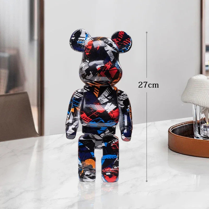 27cm Graffiti Bear Statue Paint Block Bear Decor Resin Desktop Ornaments Home Decoration Living Room Bear Floor