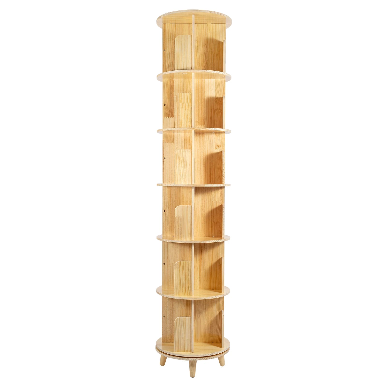 360° Rotating Bookshelf 6-Tier Kids Book Storage Organizer with Large Capacity for Living Room Study Nursery Wooden
