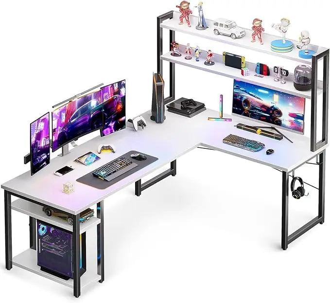 L Shaped Gaming Desks with Hutch Computer Desk with Storage Shelves 66’’ L Shaped Desk for Home Office Corner Desks