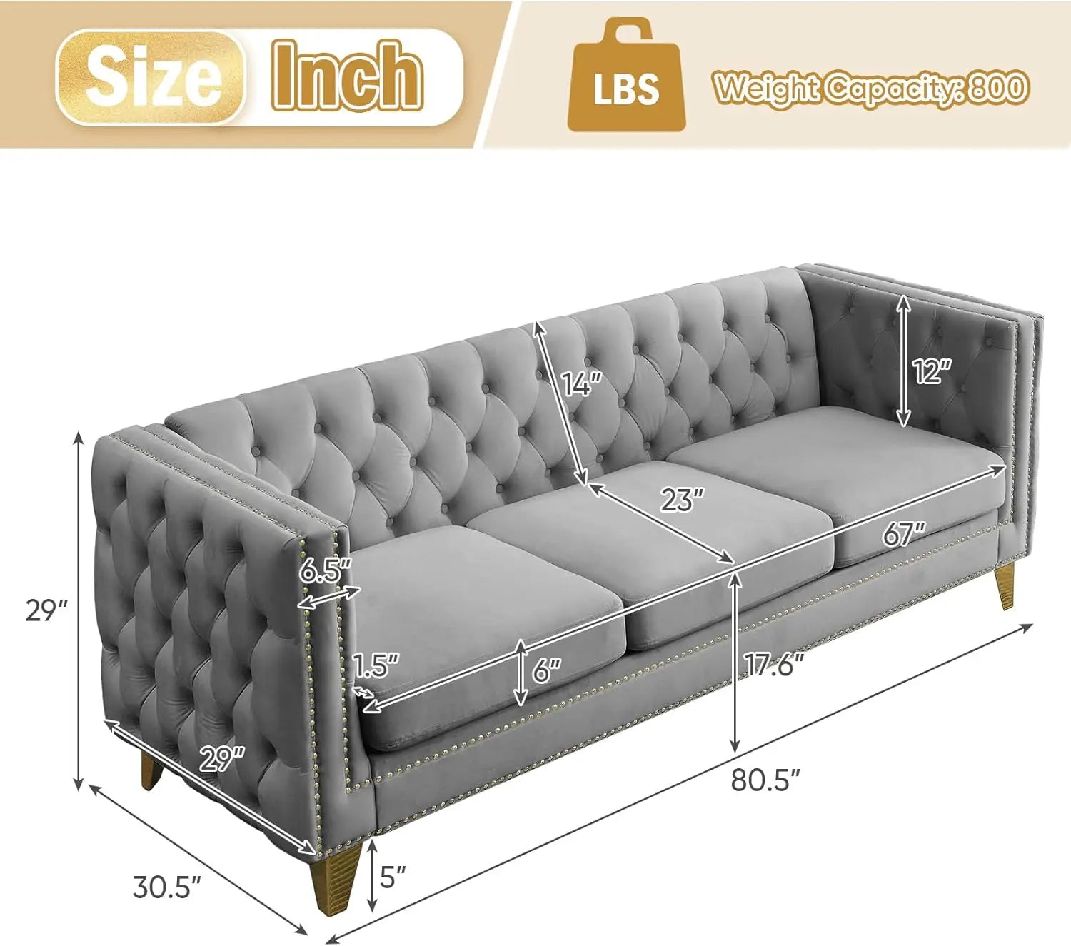 Velvet Living Room Sofa Set of 2 Comfy Loveseat and 3 Seater Couch Modern Sofa with Tufted Back and Rivet Decoration