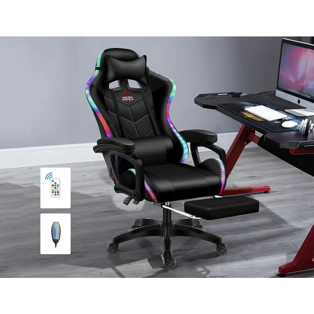 Gaming Chair with LED Lights and Speakers Ergonomic Pro Video Game Chair with Massage and Footrest for Adults Teens