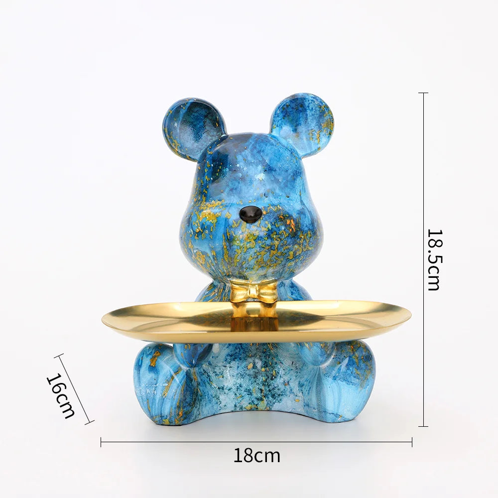 18.5cm Graffiti New Bear Figurine Home Decoration Animal Statue Keys Storage Shelf Modern Room Sculpture Table Decor