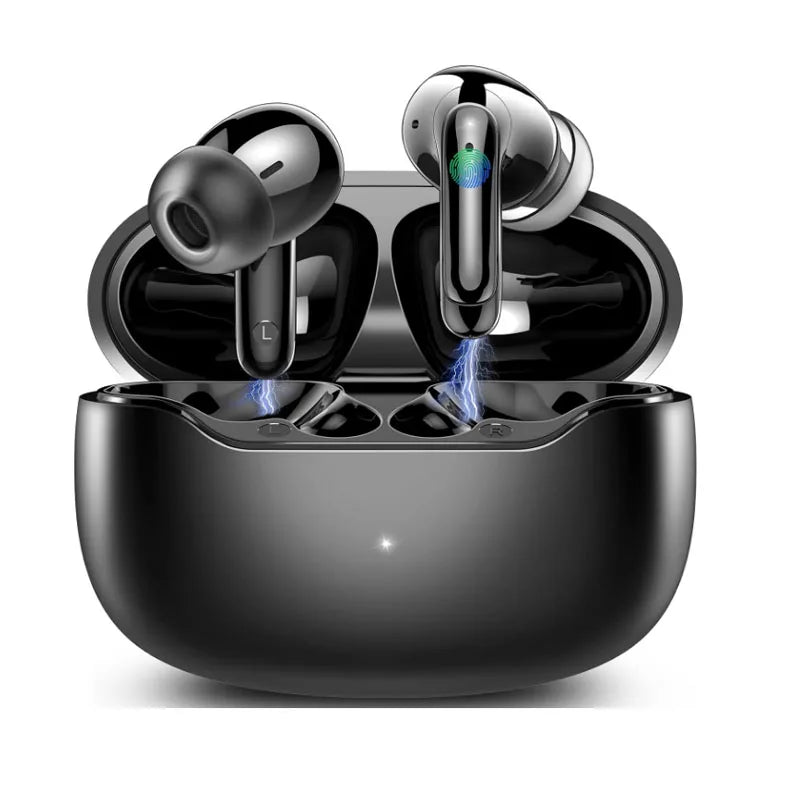 Bluetooth 5.3 Wireless Earbuds 48H Playtime w/Dual LED Display IP7 Waterproof ENC Microphone Touch Control. - Black