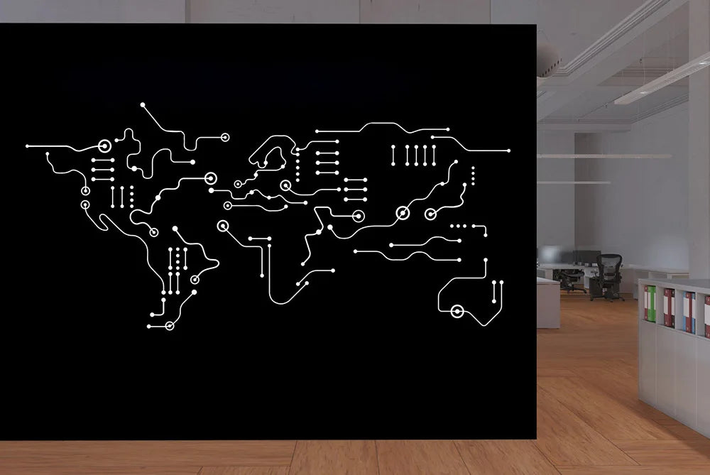Circuit Board World Map Office Wall Art Decal Technology Vinyl Wall Art Decals Computer IT Decor Software Wall Sticker