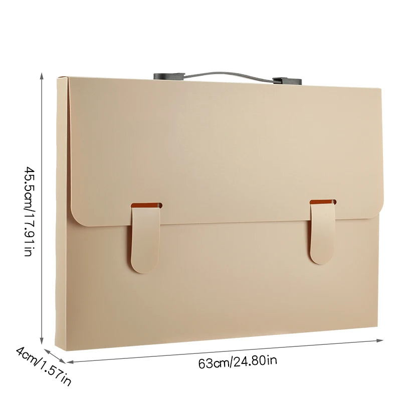 A3 Handheld File Storage Bag Large-Size Document Organizer Office Portfolio Folder 4K Artwork Storage Holder - Khaki-4K
