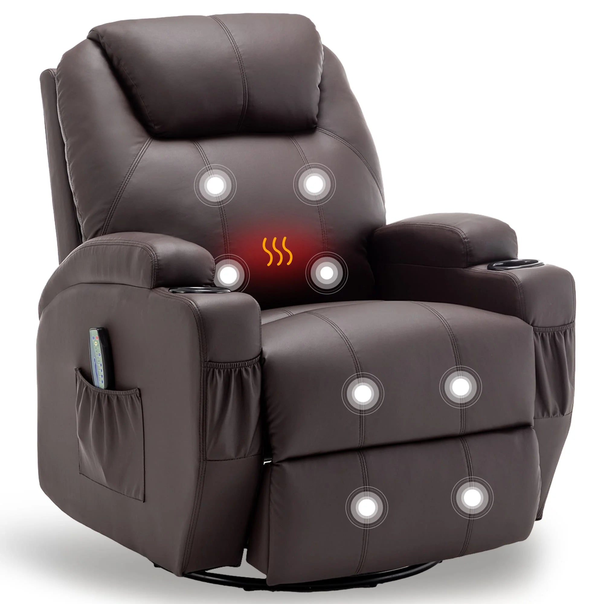 Recliner Chair with Massage and Heat 360° Swivel Rocking Chairs for Adults Remote Control and Cup Holder for Living
