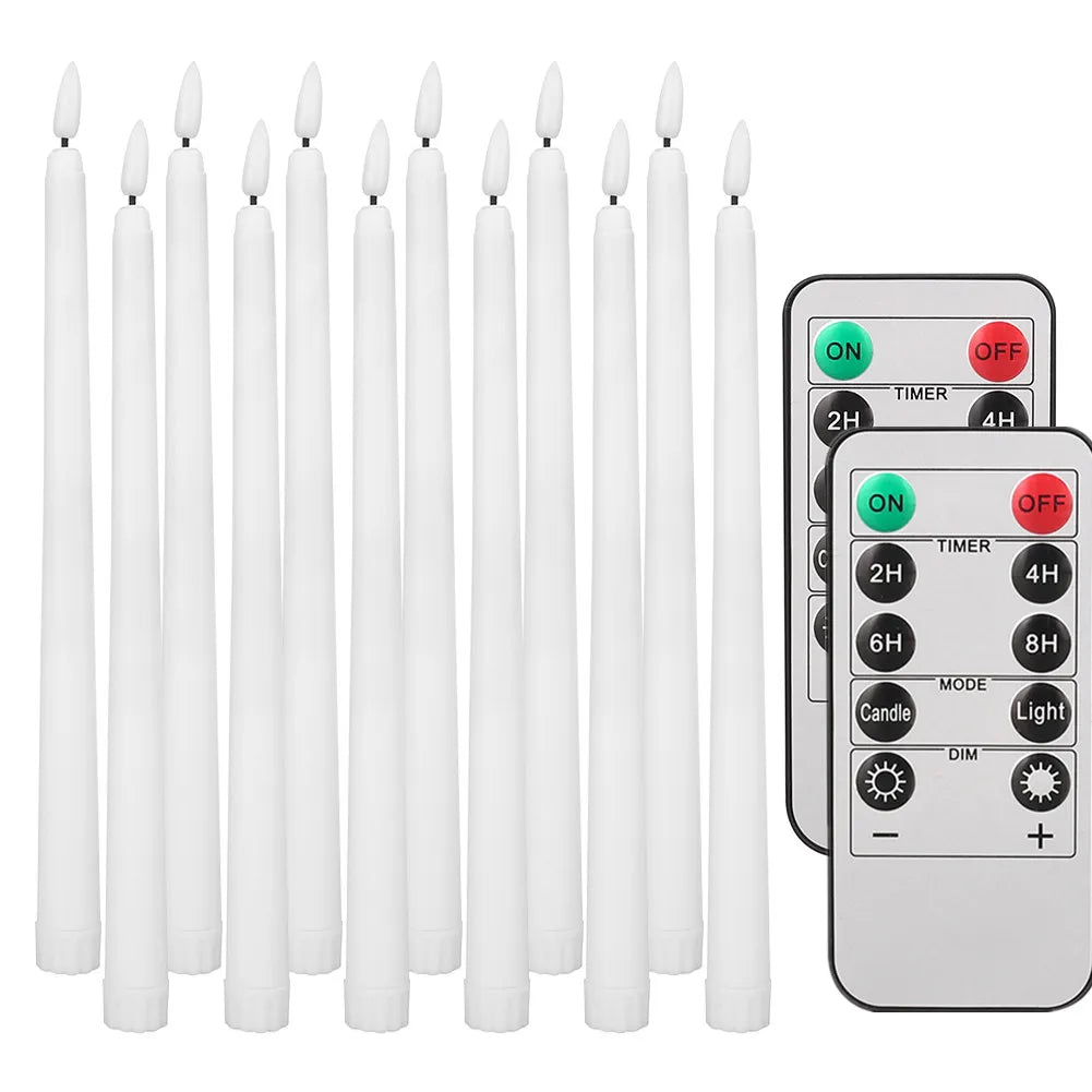 LED Flameless Taper Candles Flickering with 10-Key Remote 11’’ Battery Operated Ivory Candlesticks Christmas Home