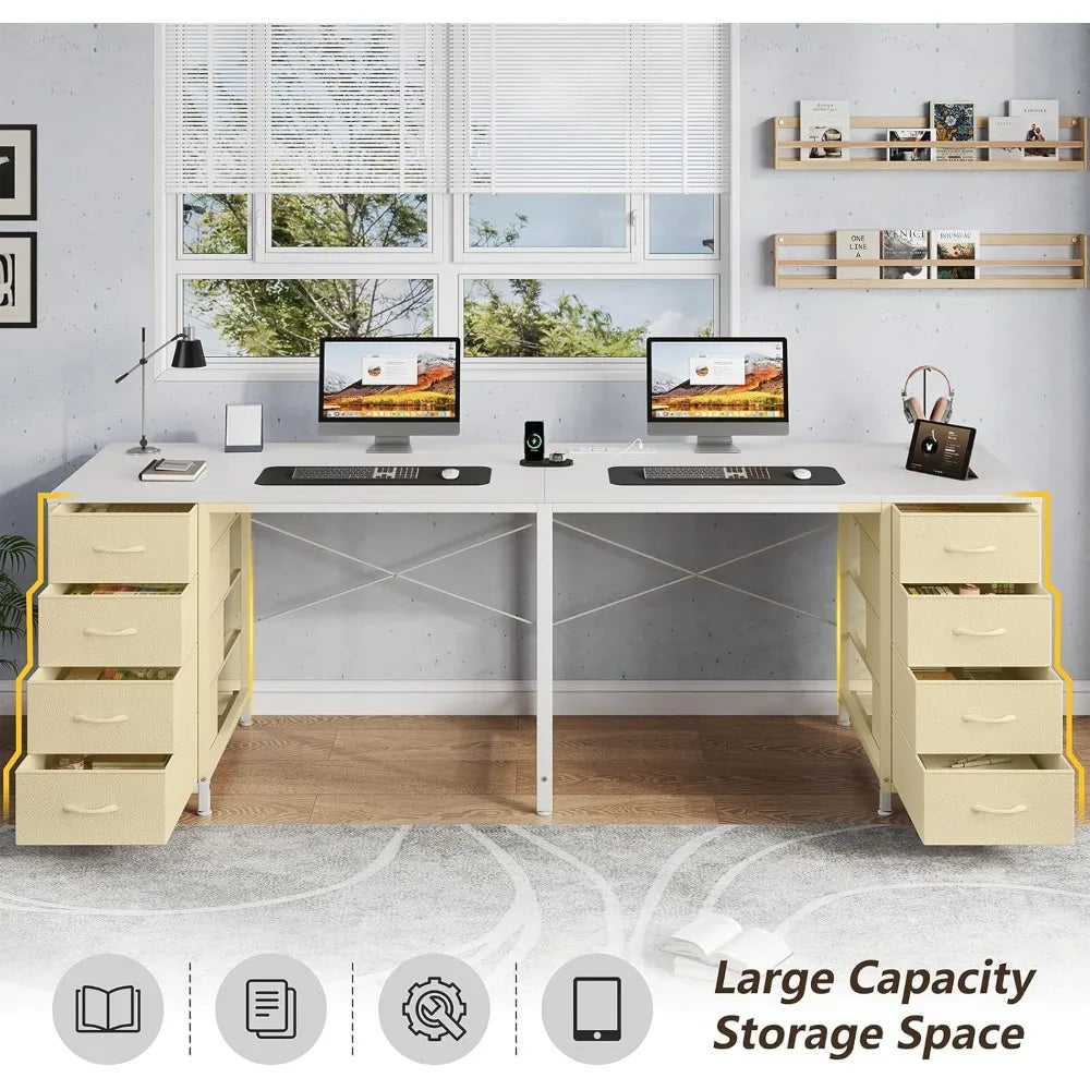 2-person desk with 8 drawers large home office computer desk with power outlet 78 inch long double desk - United States