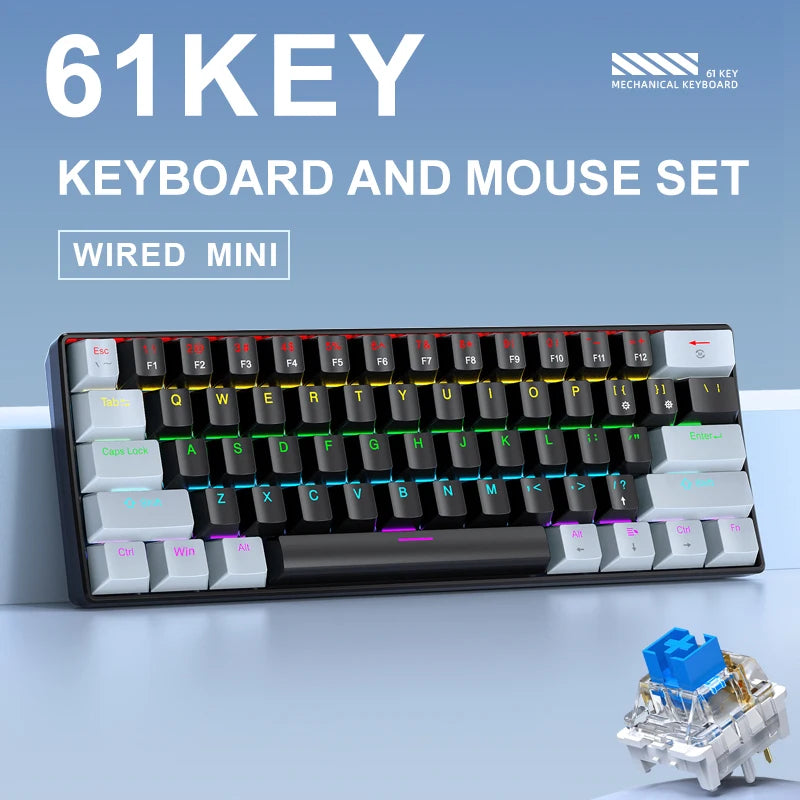 60% Mechanical Gaming Keyboard APAYADO K61 Wired 61 Keys RGB Backlit Red/Blue Switch Mini Black/White/Red for PC Laptop