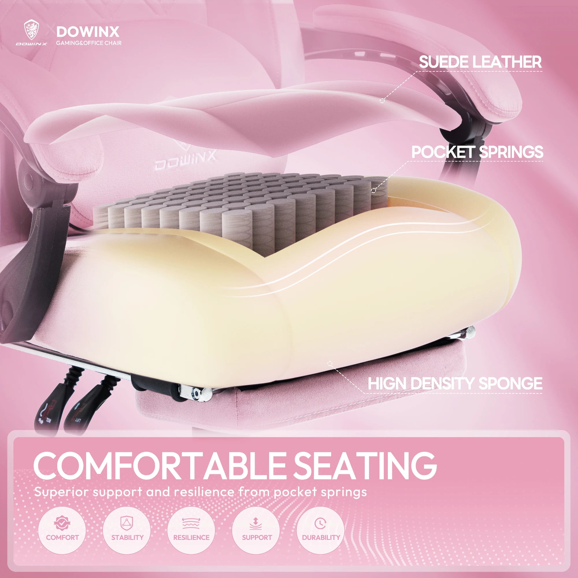 Dowinx Gaming Chair with Heated Massage Lumbar Support Breathable Fabric Office Chair with Pocket Spring Cushion