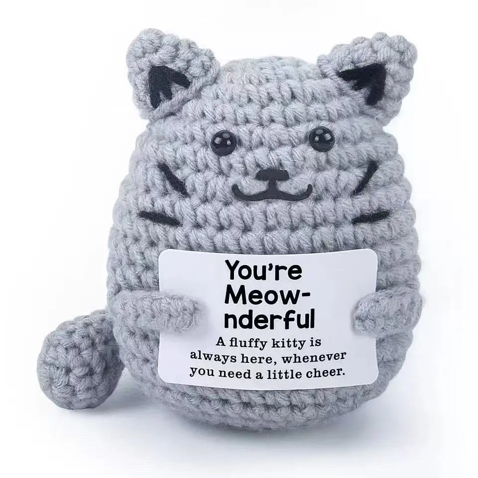 Cute Positive Cat Emotional Support Crochet Animal Funny Gift Desk Decor Christmas Gift - S7