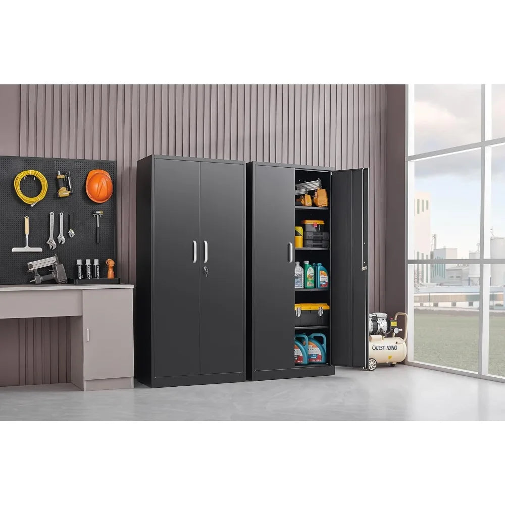 Metal Storage Cabinet with Adjustable Shelves Pantry Cabinet with 2 Doors Lockable Garage Storage Cabinet Tool Cabinet