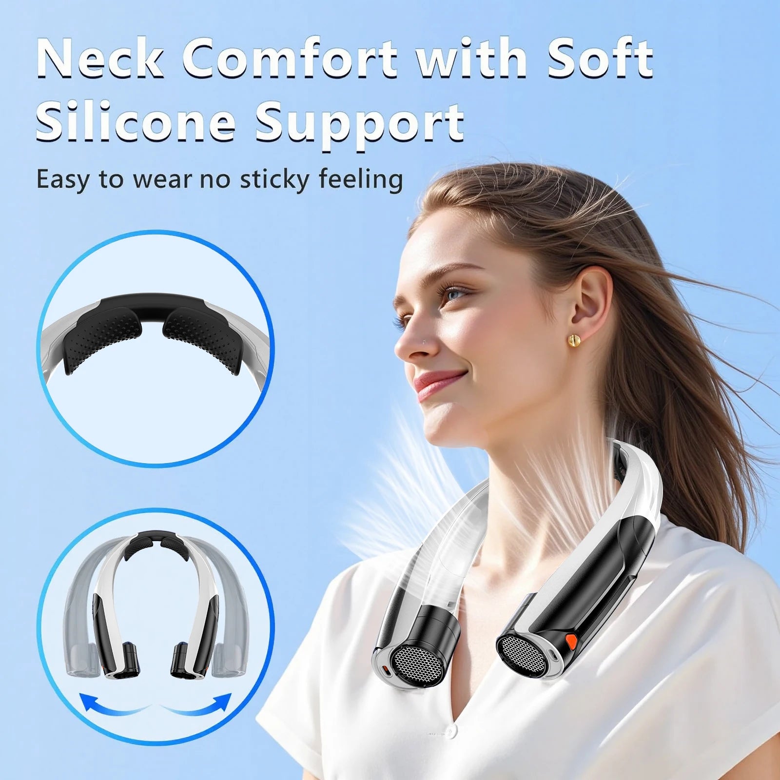 Portable neck fan six wind speeds (Max: 8000 rpm) 6000mAh battery - up to 20 hours extremely strong life