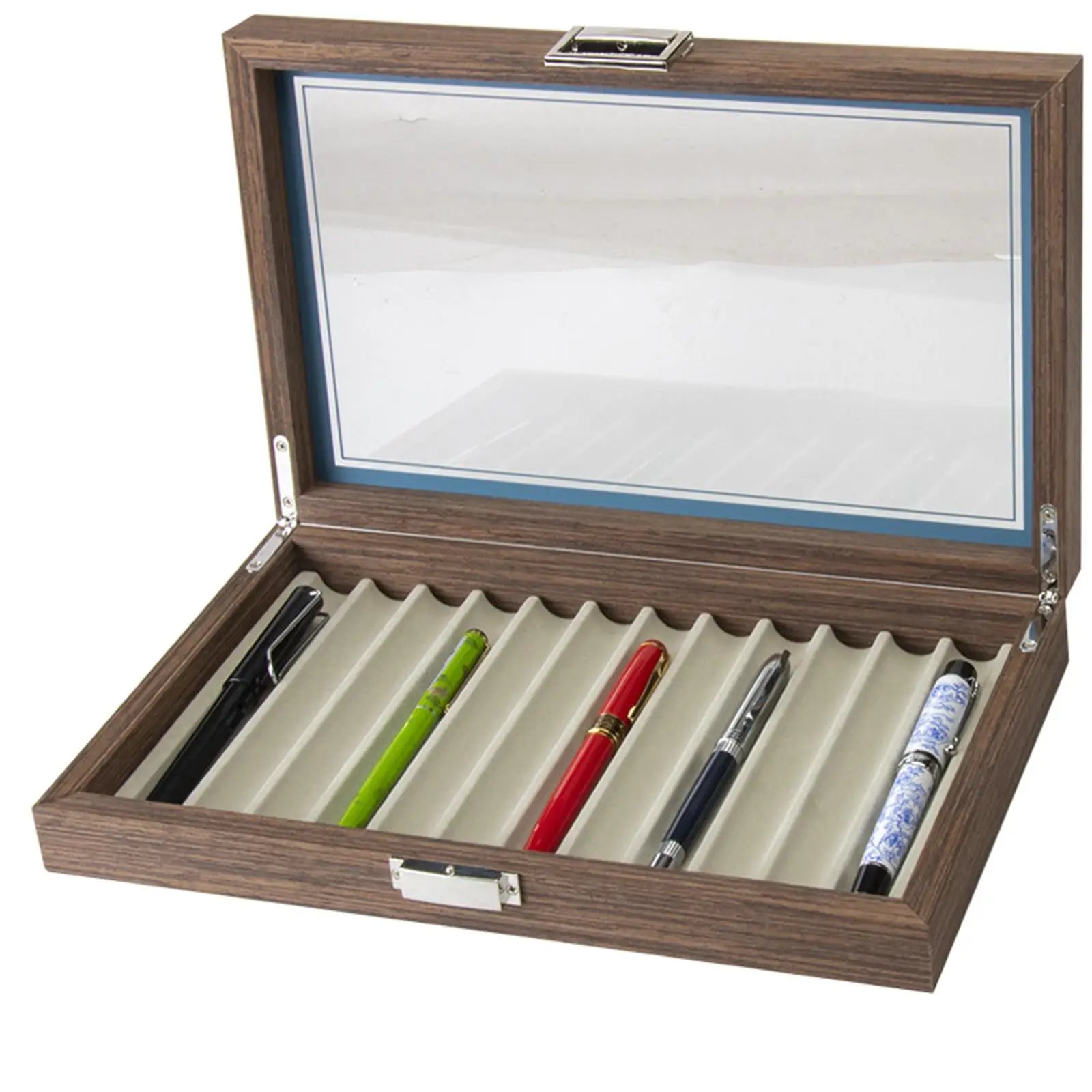 Wooden Pen Storage Case 12 Pens Capacity Practical Pen Collection Case Organizer 12 Slot with Glass Window for School