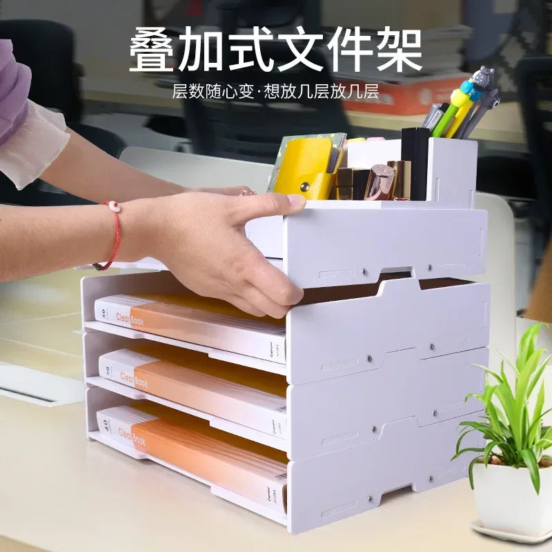 A4/A3 Multi-layer Superimpose Desktop File Tray Organizer Document Paper Organizer Rack Holder Office Stationery