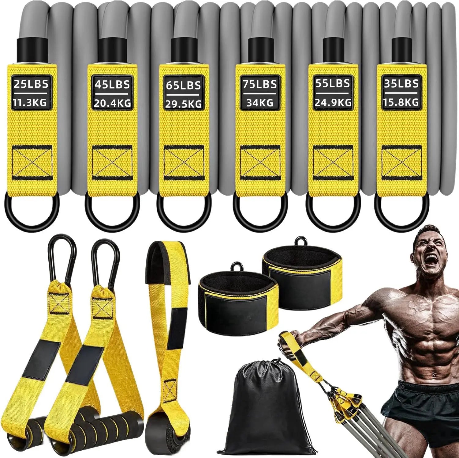 300lbs Fitness Exercises Resistance Bands Set Elastic Tubes Pull Rope Yoga Band Training Workout Equipment for Home Gym