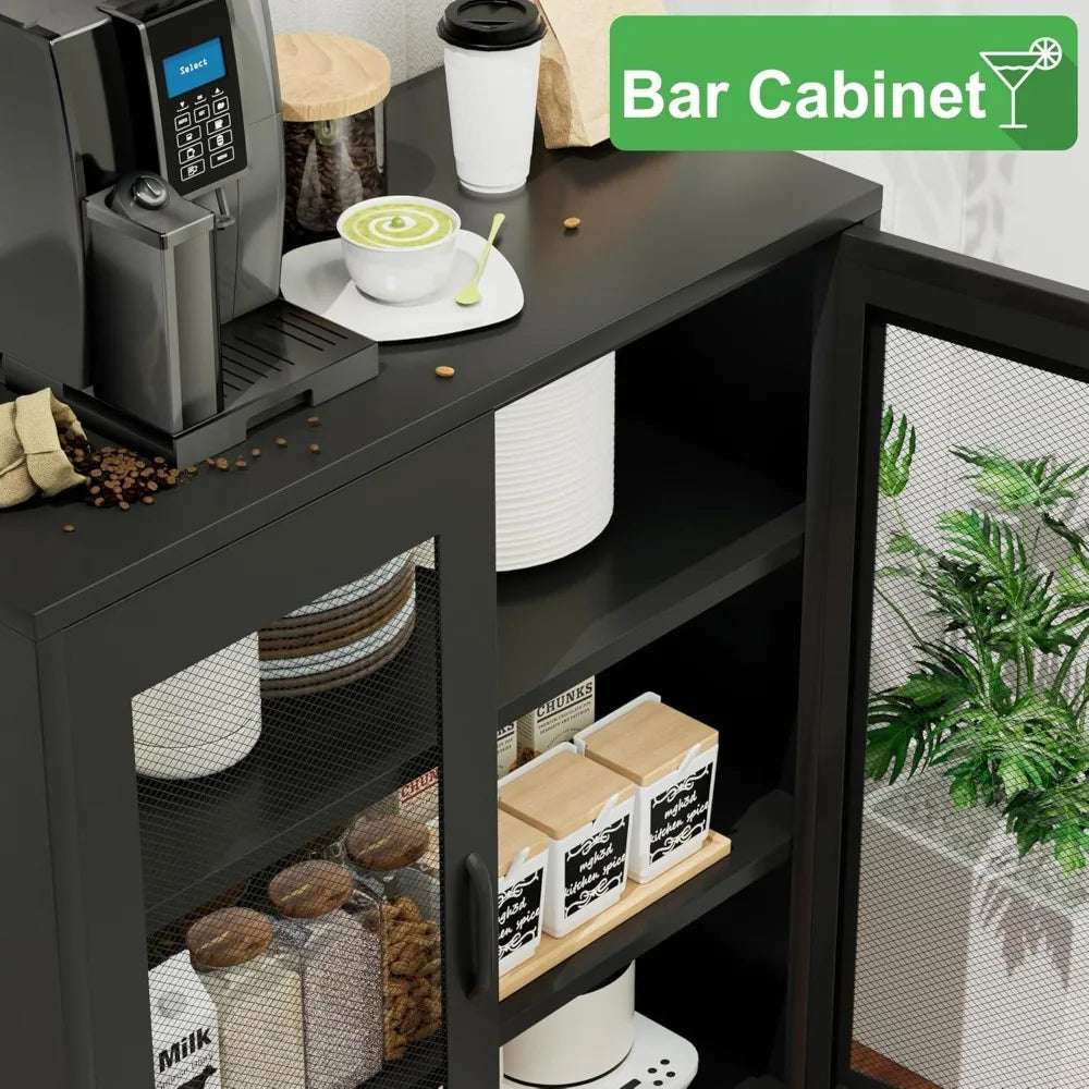 Black Metal Storage Cabinet,Metal Locker Storage Cabinet with 2 Mesh Doors and Adjustable Shelves,Kitchen Pantry