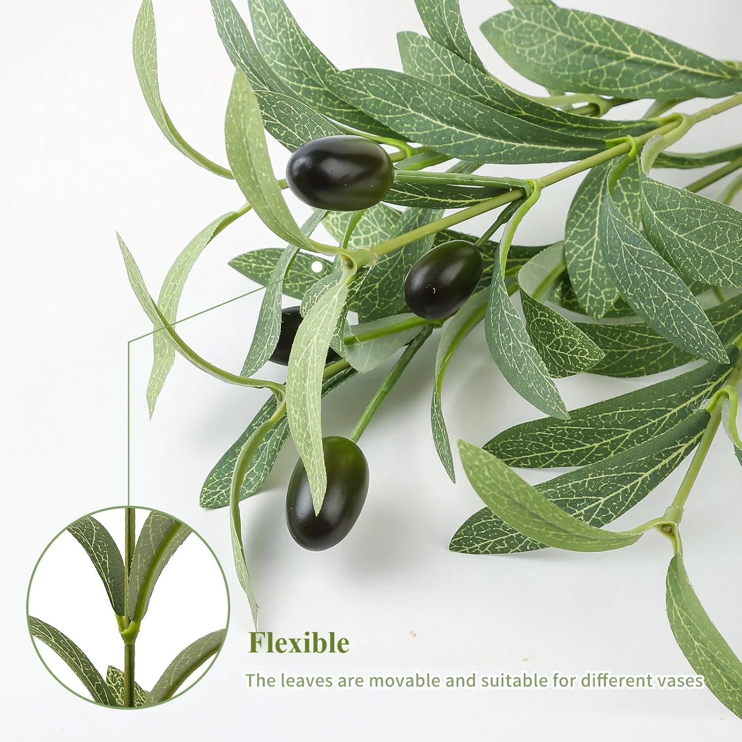 1-6pcs Faux Olive Leaves Stems 15’’ Tall Artificial Plants Olive Tree Branches for Home Office Wedding Party Tabletop