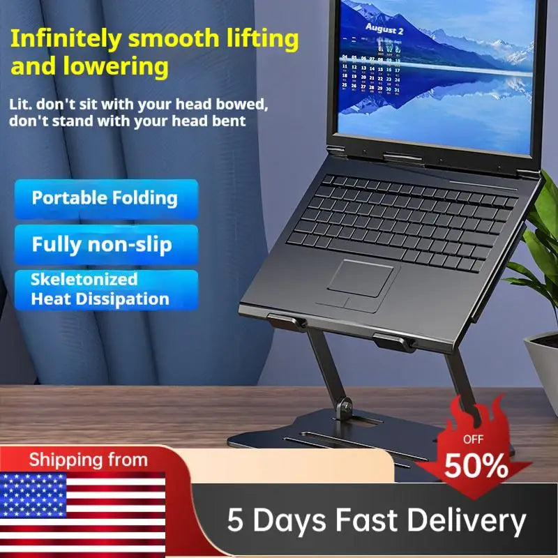 Portable Laptop Tablet Stand Holder Universal Anti Slip Stable Metal Bracket Adjustable Laptop Riser Notebook Stand