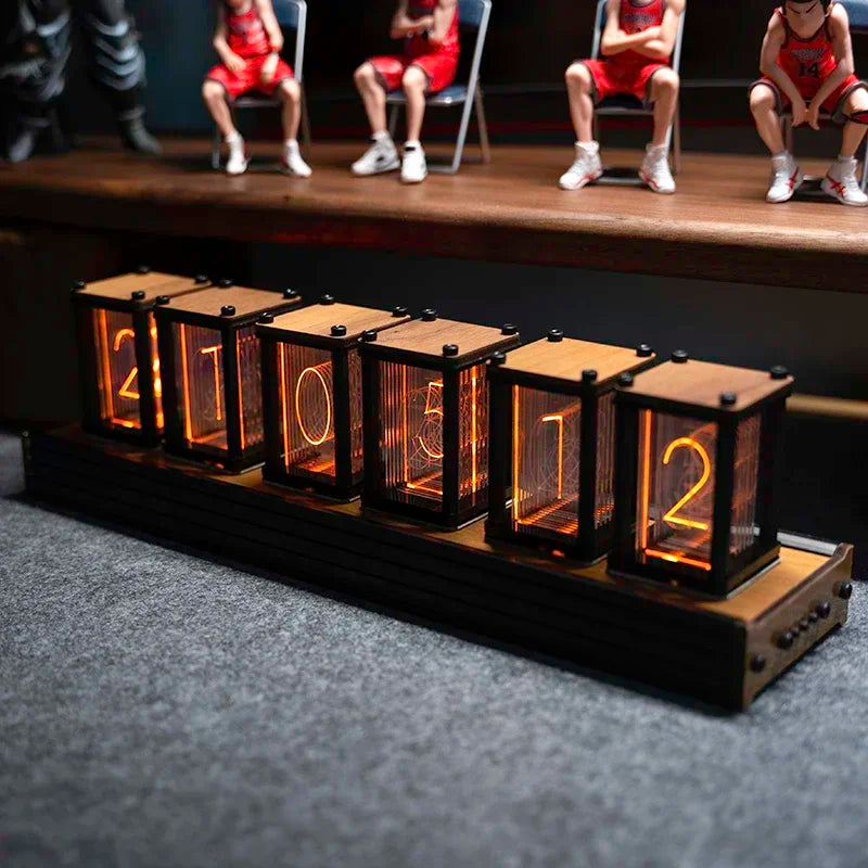 Luxury Nixie Glow Tube Clock Wood DIY Table Clock Creative Electronic Desktop Clocks RGB Silent Digital Watch