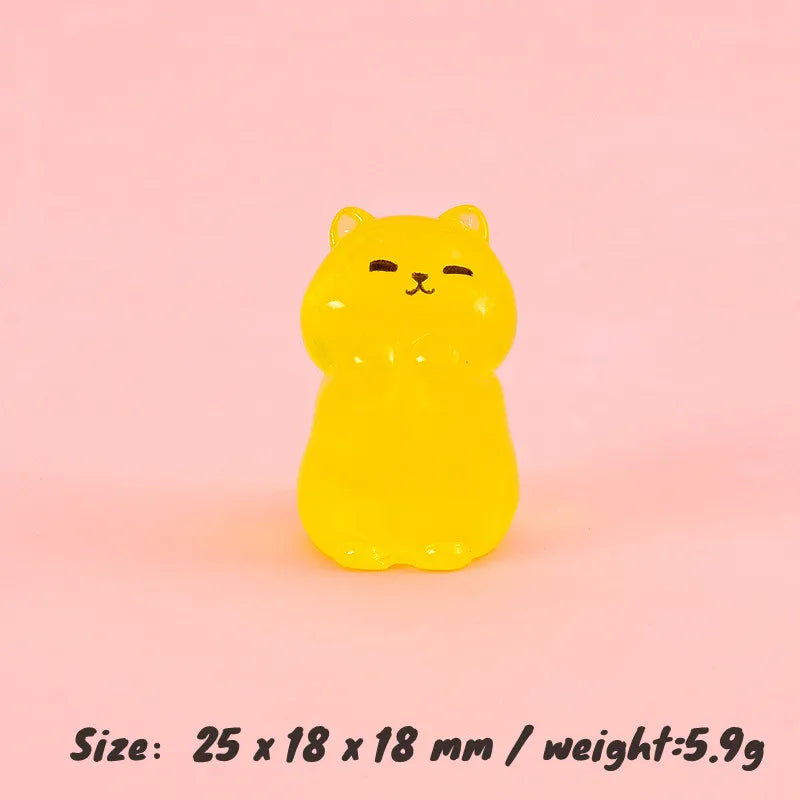 7PCS Mini Lucky Cat Glow At Night Kawaii Home Decor Luminous Cute Cats Miniature Figurine Desk Decoration DIY