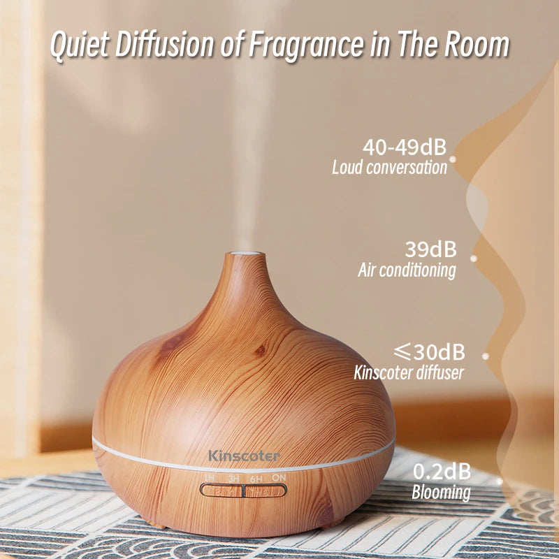 High Quality 500ml Aromatherapy Essential Oil Diffuser Wood Grain Remote Control Ultrasonic Air Humidifier with 7