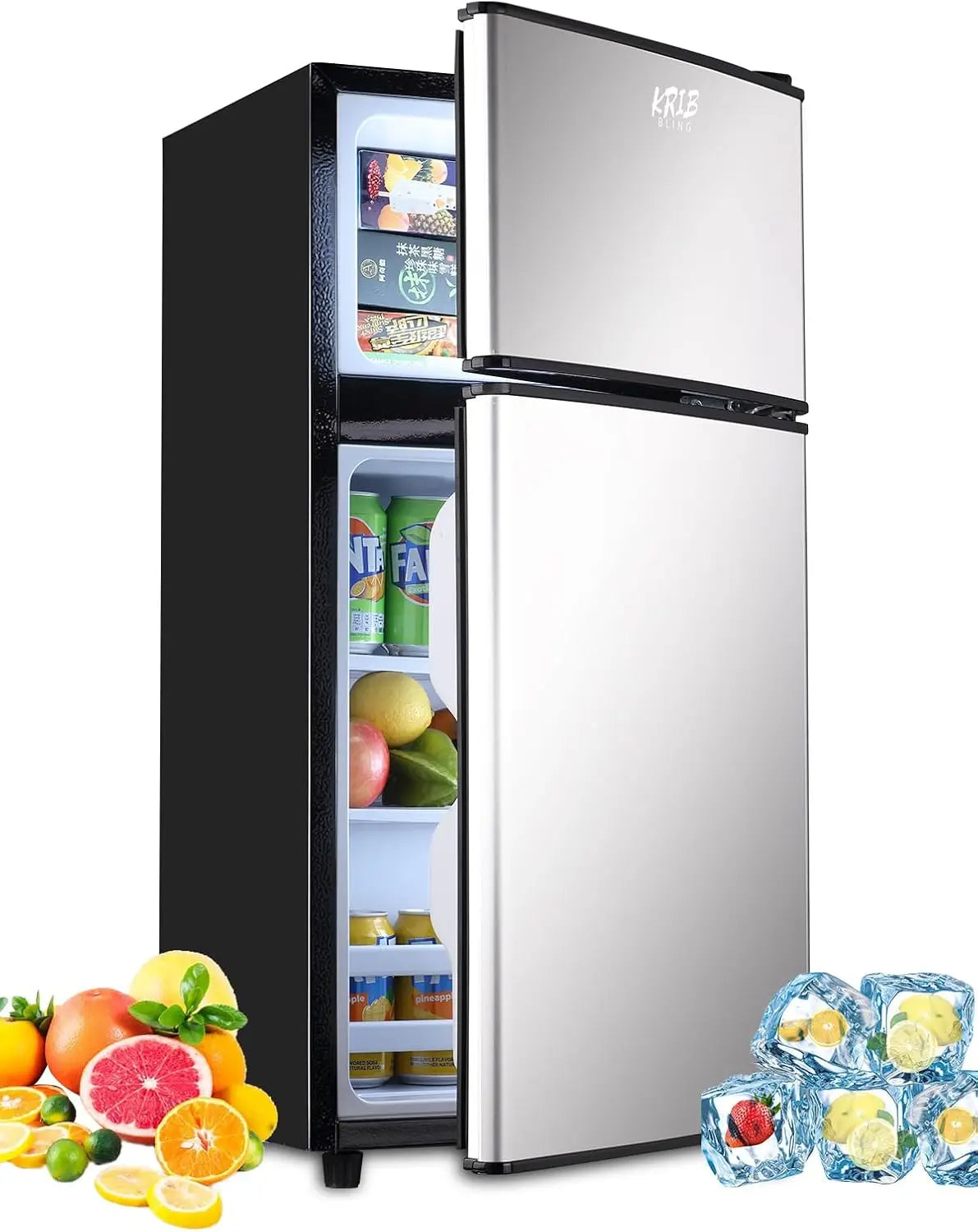 KRIB BLING Mini Fridge with Freezer on Top 3.5 Cu.Ft Compact Refrigerator with 7 Levels Adjustable Thermostat Small