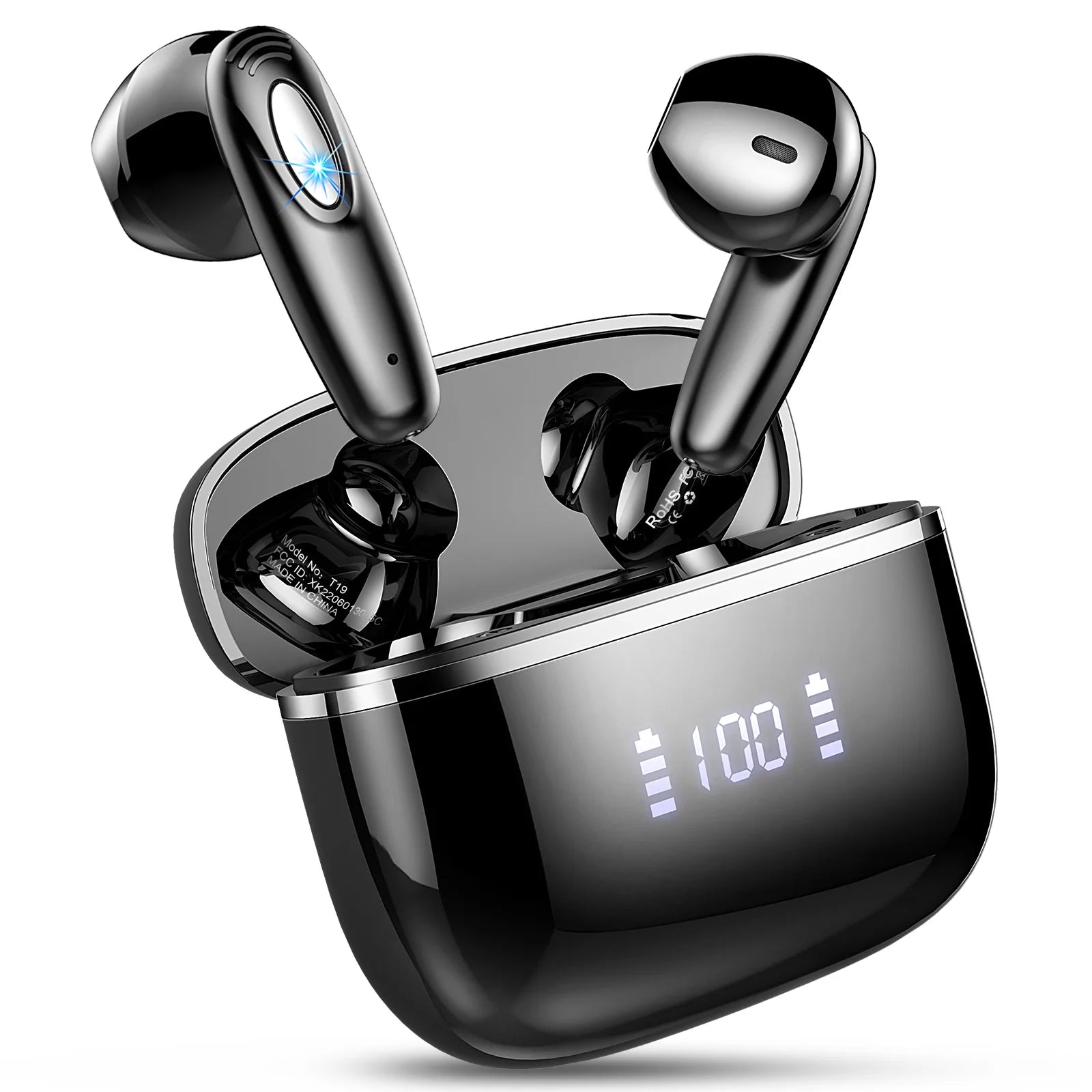 T19 Wireless Earbuds Bluetooth 5.3 4 ENC Noise Canceling Mic 40H LED Display Charging Case IP7 Waterproof in-Ear