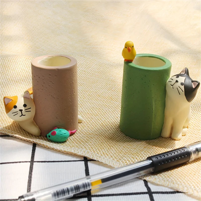 2pcs Cute cat pen holder mini pen holder creative decoration for study home decor office desk decoration office