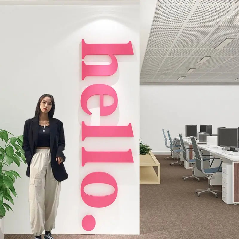 Hello English 3D Wall Stickers Acrylic Material Office Stickers Shops Room Bedroom Door Decoration Wallpaper Posters