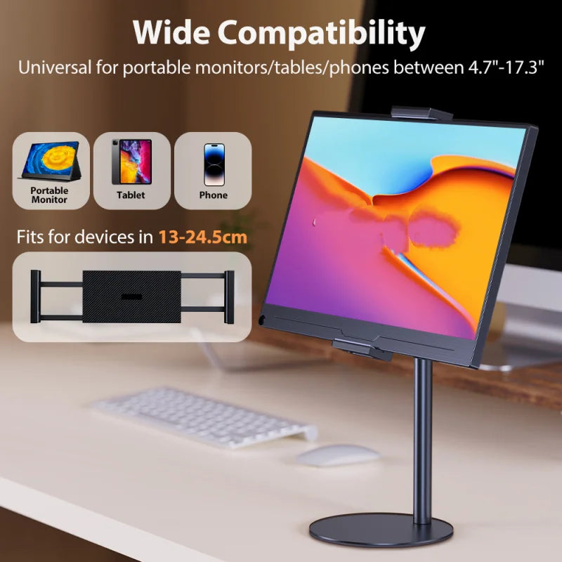 Portable Monitor Stand Height Adjustable Vesa Monitor Tablet Holder up to 24cm Standing Tablet Bracket Desk Mount Wider