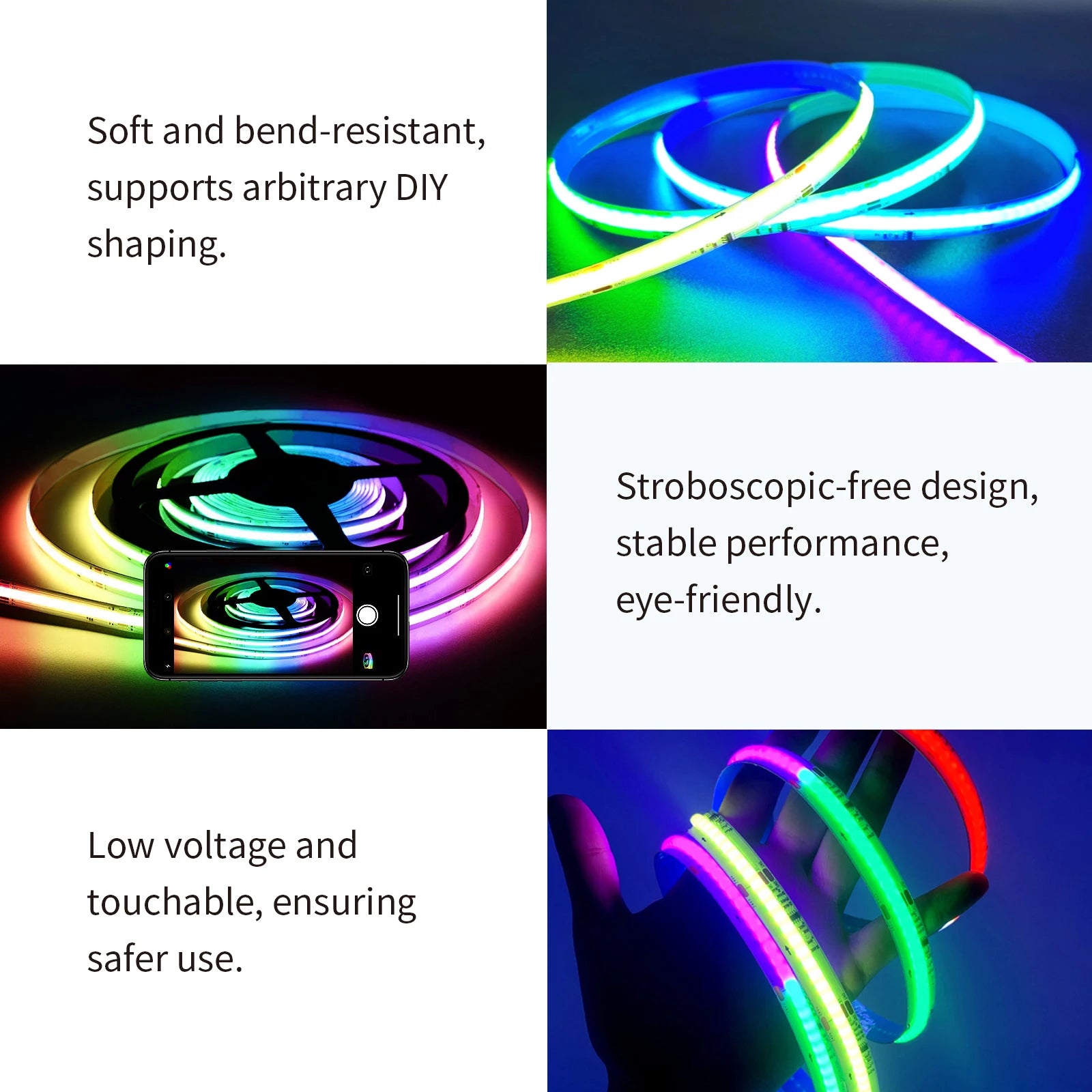 LED Strip Lights COB RGBIC 24V 6M/12M RGB LED Lights for Bedroom with RF Remote Smart Bluetooth APP Music Sync Strip