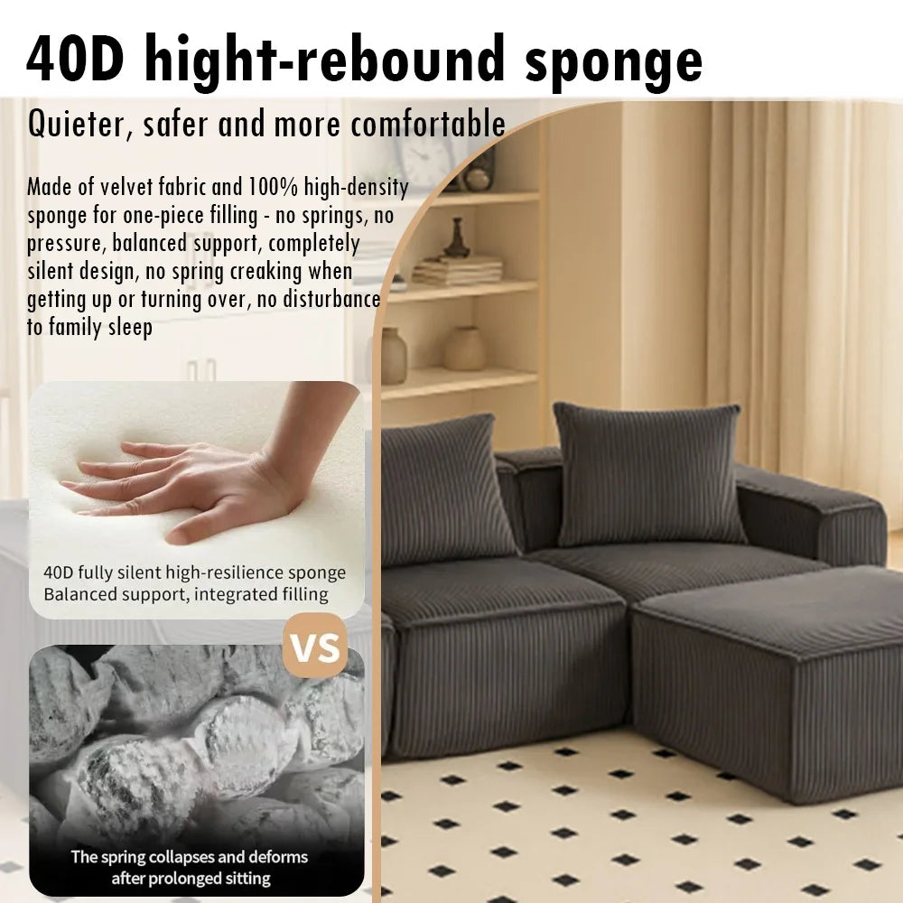 Sectional boneless Couch with L-Shape Chaise,Modern Modular sleeper Sofa with Deep Seat Upholstered Couches for Room