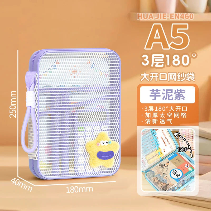 HUAJIE A4/A5 Zipper Document Bag Multi-Layer Subject File Folder Large Capacity Storage Bag with Handle for Students