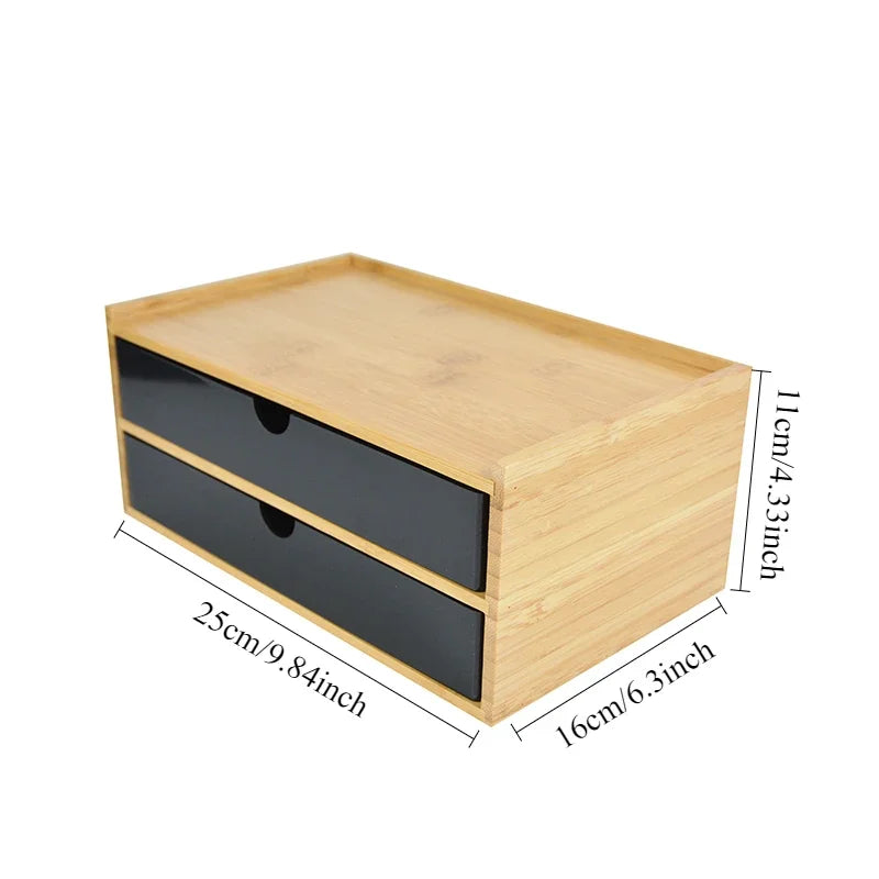 1/2/3 layer Wooden Desktop Drawer Storage Box Cabinet Organizer Supplies Jewelry Storage Box Gift Case Craft Bamboo