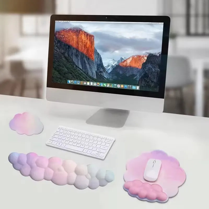 3pcs Keyboard Wrist Rest Pad Set Ergonomic Leaf Shape Mouse Pad With Non-Slip PU Base Pain Relief Memory Foam Mouse