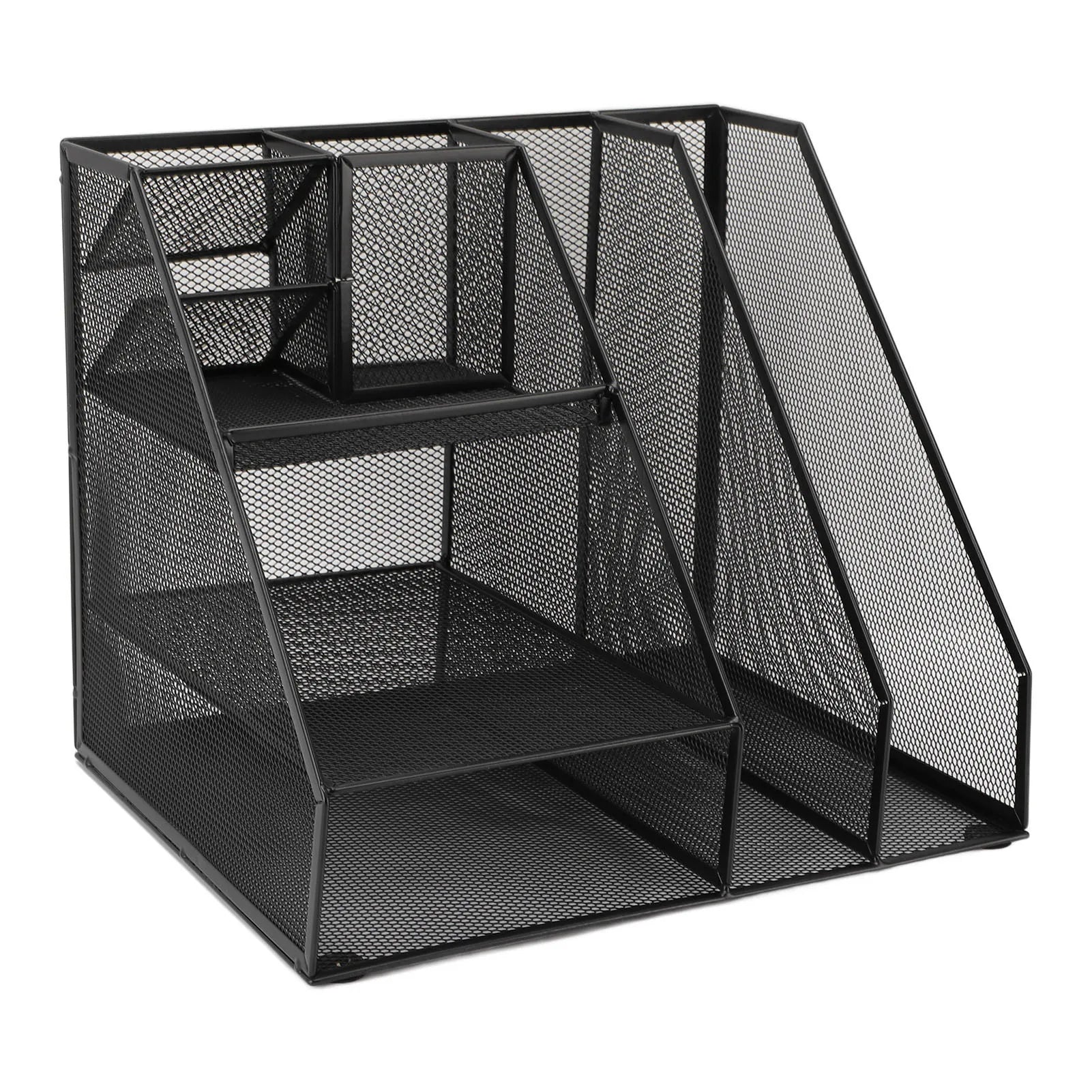 Metal Mesh Desktop Organizer Rugged Multifunctional File Document Storage Rack Iron Space Saving Powder Coated Finish