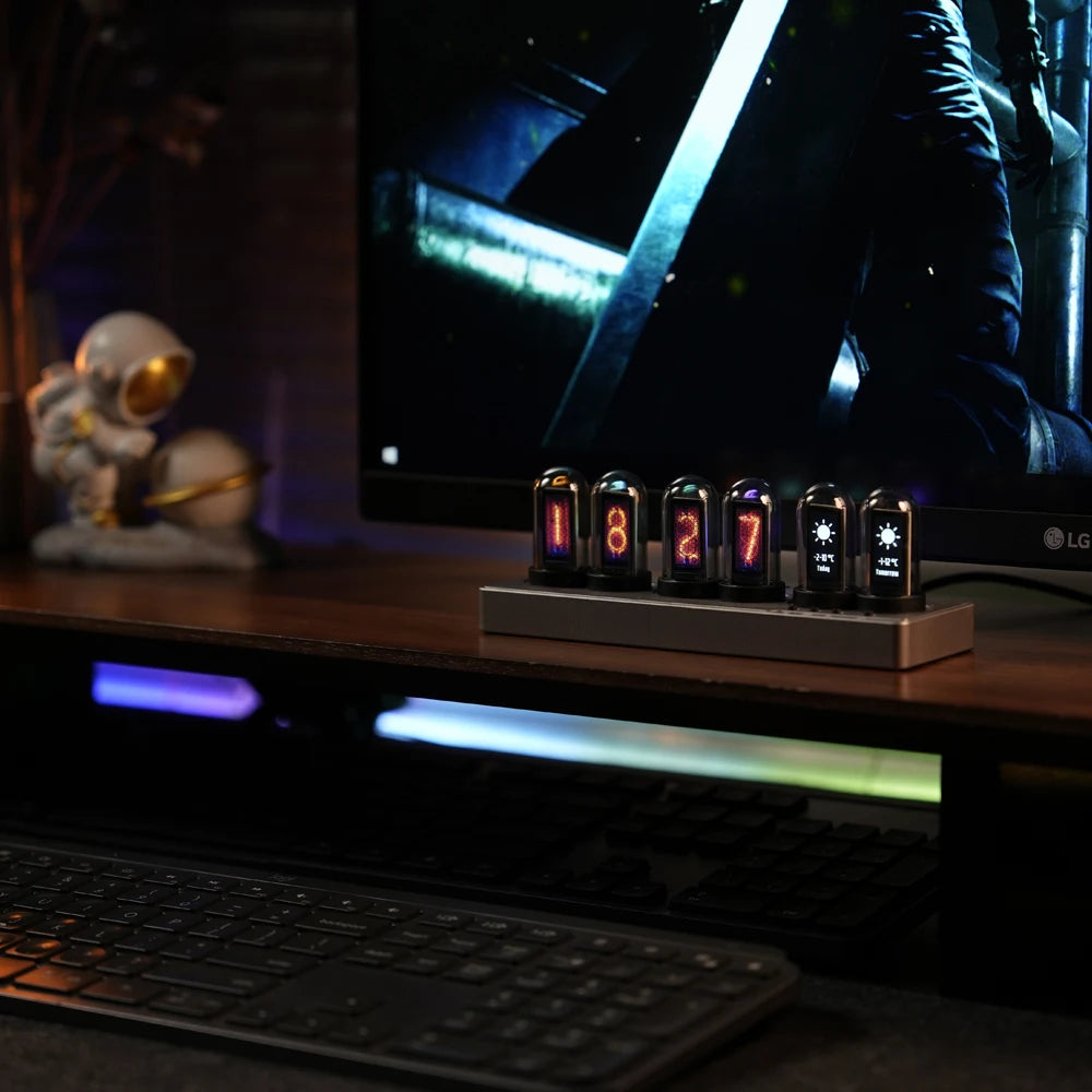 WIFI Control IPS Nixie Tube Alarm Clock with Colorful RGB Lights for Game Room Decoration.DIY Clock Faces
