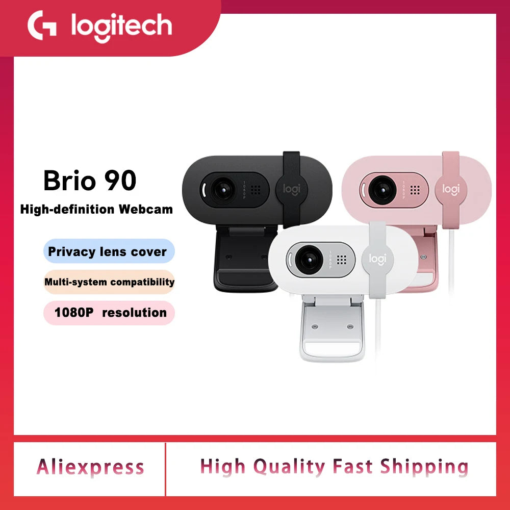 NewOriginal Logitech Brio 90 HD 1080p webcam with automatic light balancing integrated privacy shutter and built-in