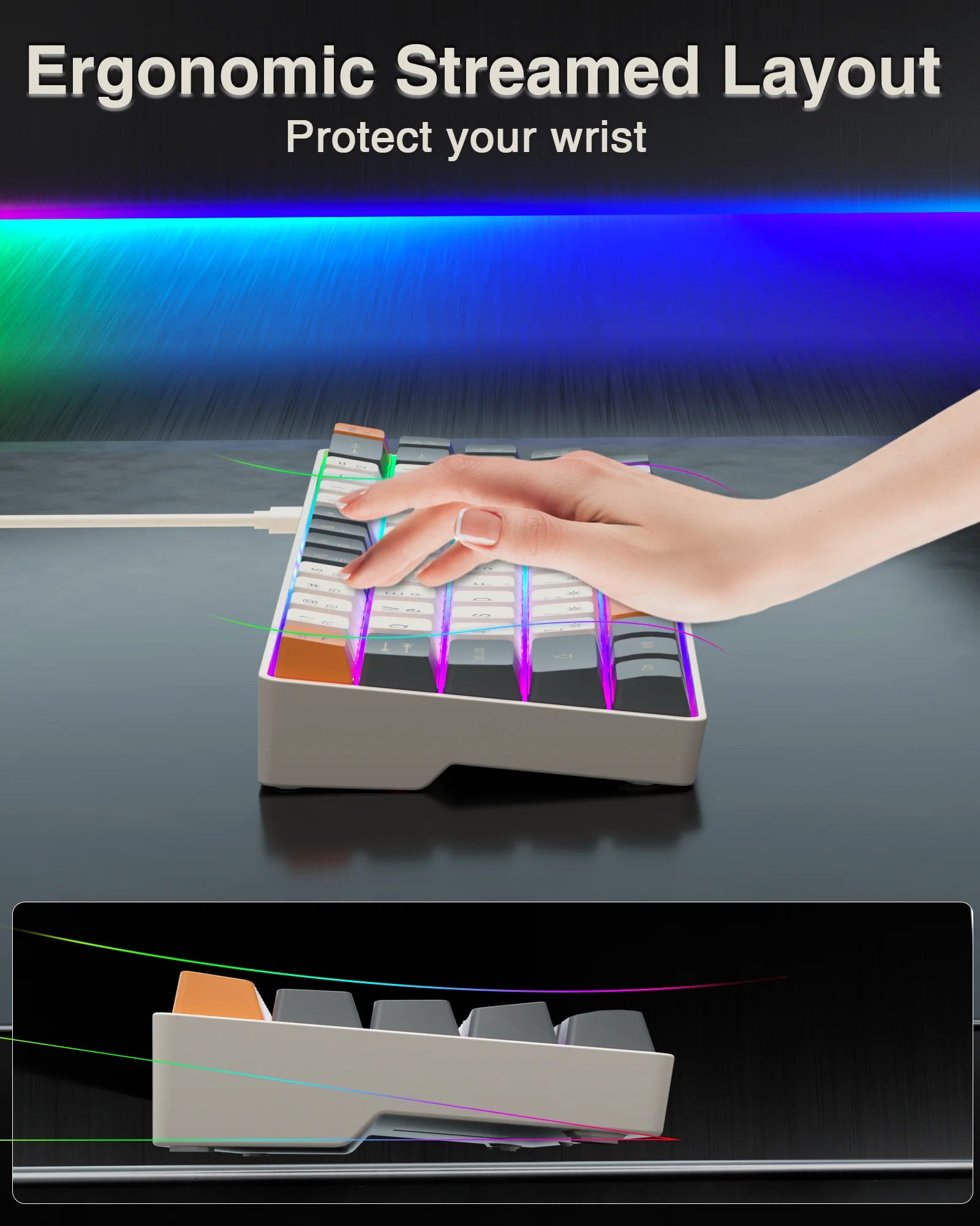 SOLAKAKA Sk968 Gaming Keyboard 68 keys N- Key Rollover RGB Backlight - Desktop