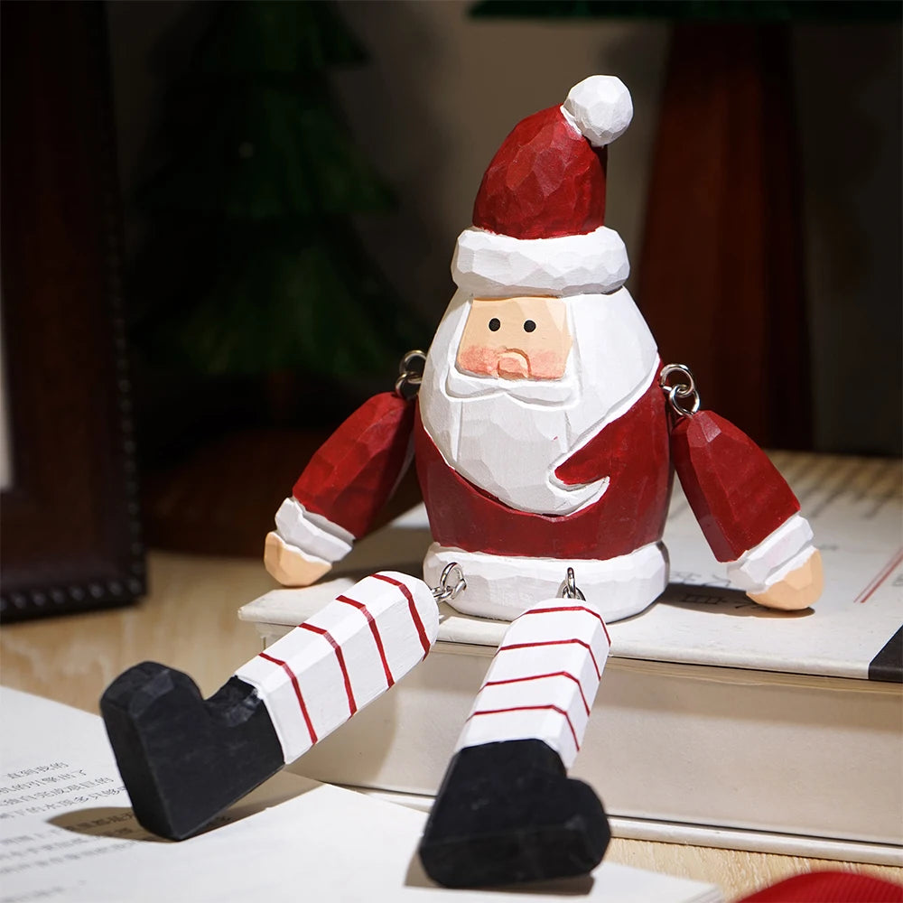 Christmas Decorations Snowman Santa Claus Handcrafted wood carving Home decorations desk accessories decor Handmade