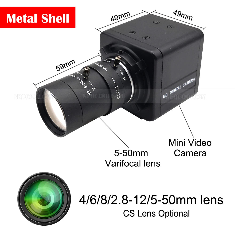 2K 4MP USB Webcam PC Camera 30fps 2560x1440 MJPG High Speed UVC BOX Camera Varifocal Zoom 2.8-12mm/5-50mm or fix 4mm