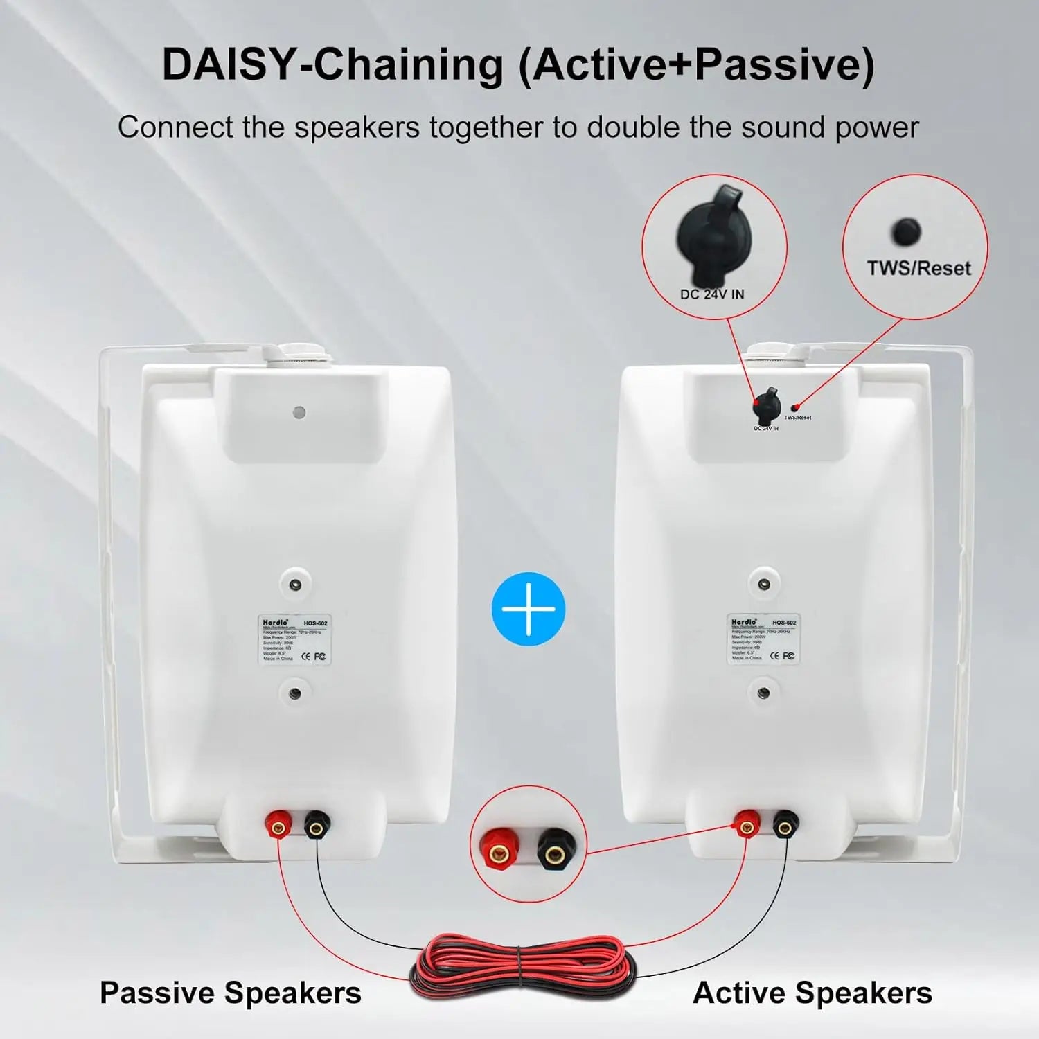 Herdio 6.5’’ 400W Indoor Outdoor Bluetooth Speakers Waterproof Wired With Powerful Bass 2 Way Wall Mount Speakers