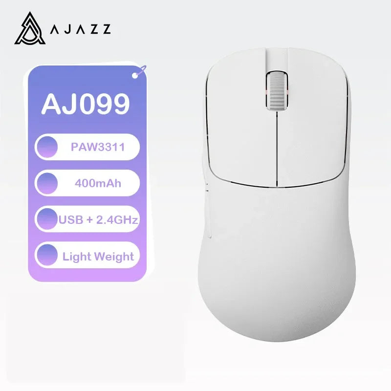 Ajazz AJ099 Wireless 2.4GHz + Wired Gaming Mouse PAW3311 for Gaming Laptop PC Optical Mice 12000DPI Max - AJ099 White