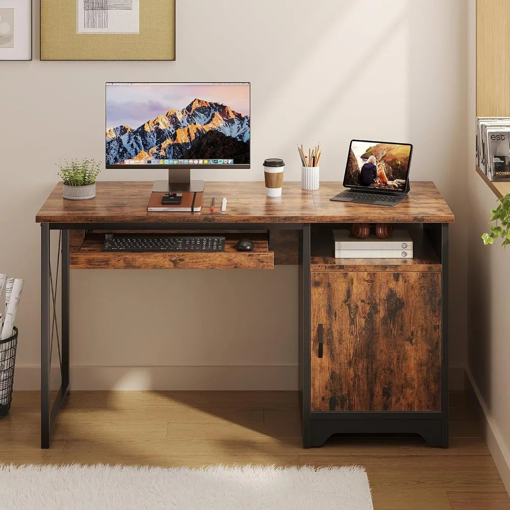 Office Desk with Keyboard Tray 47 inch Industrial Computer Desk with Storage Reversible Executive Desk with File Cabin